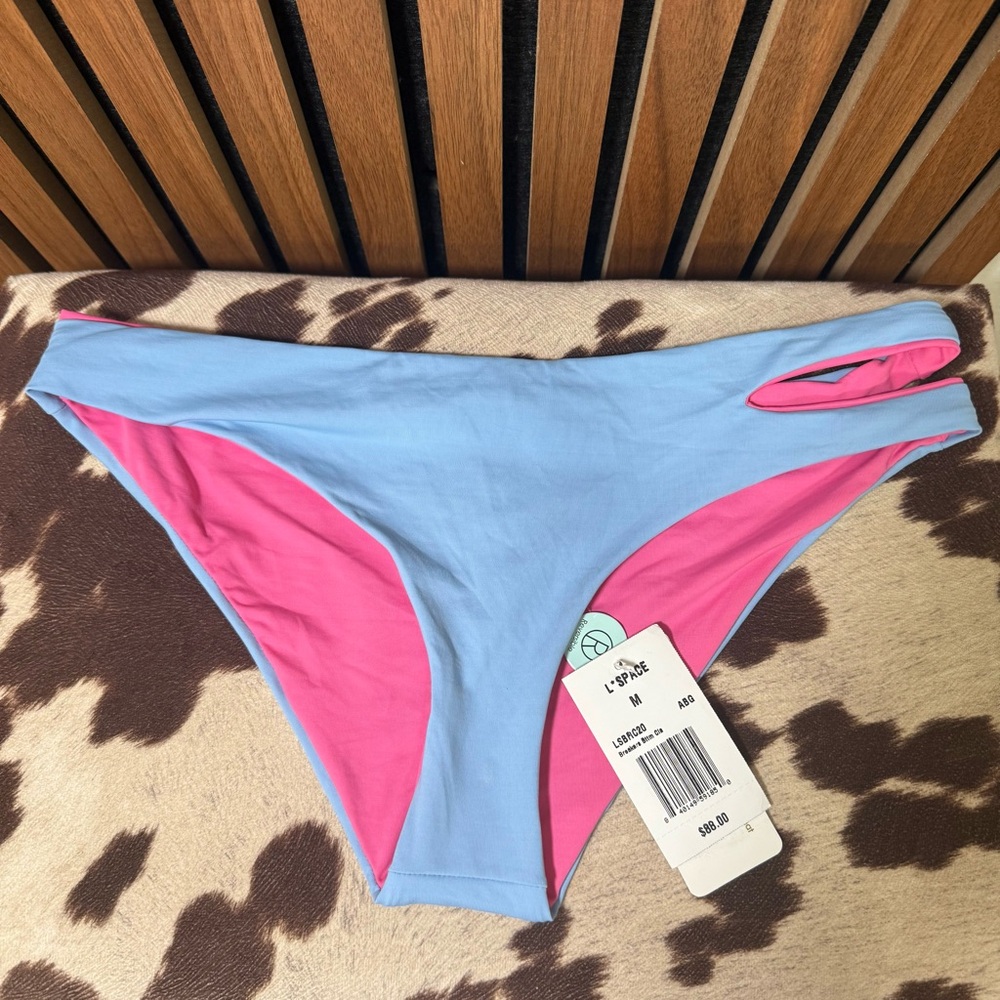 L*SPACE Blue and Pink Reversible Women's Swim Bottom